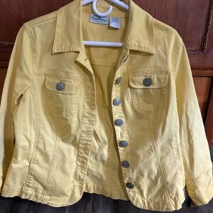 Adorable yellow patchington Jean style jacket. Size L